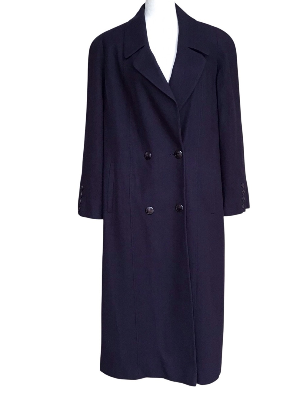 Vintage Signature Expression Double Breasted Blue Long Wool Coat Size 1